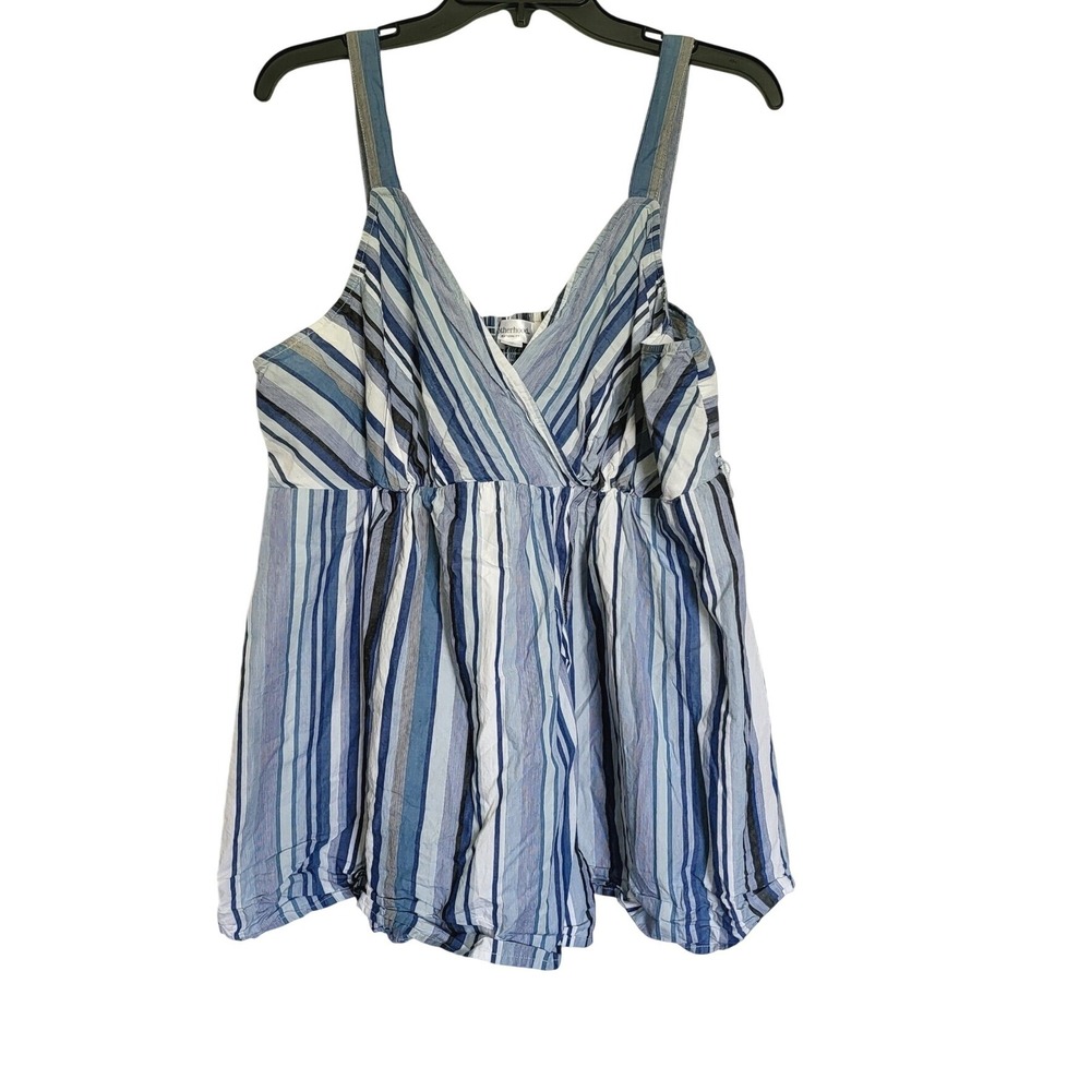 Motherhood Maternity Blue White Vertical Stripe Vneck Smocked Cotton Tank Top XL